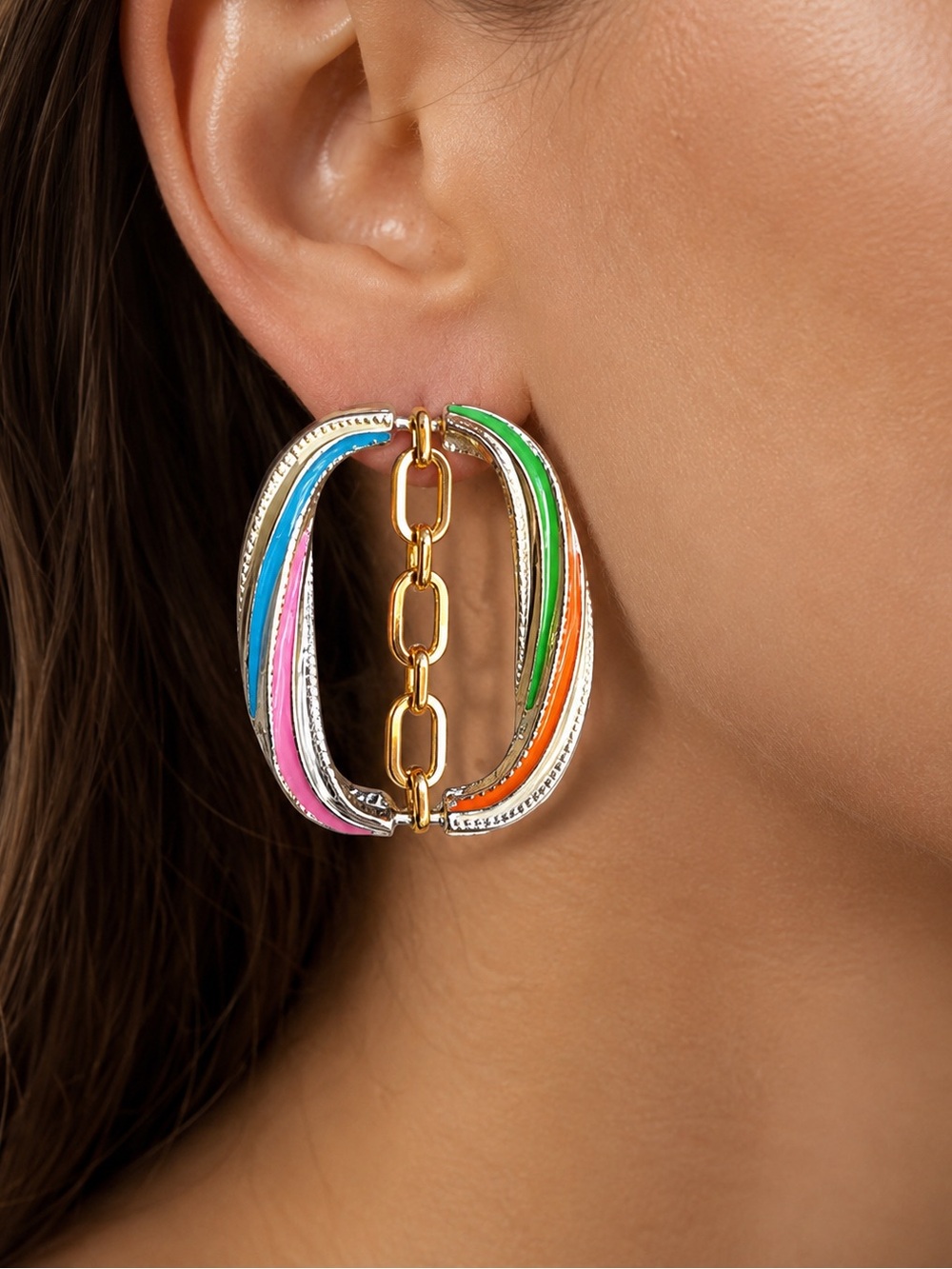 Colorful Statement Chain Link Earrings Chunky Multicolor Drop Earrings Summer